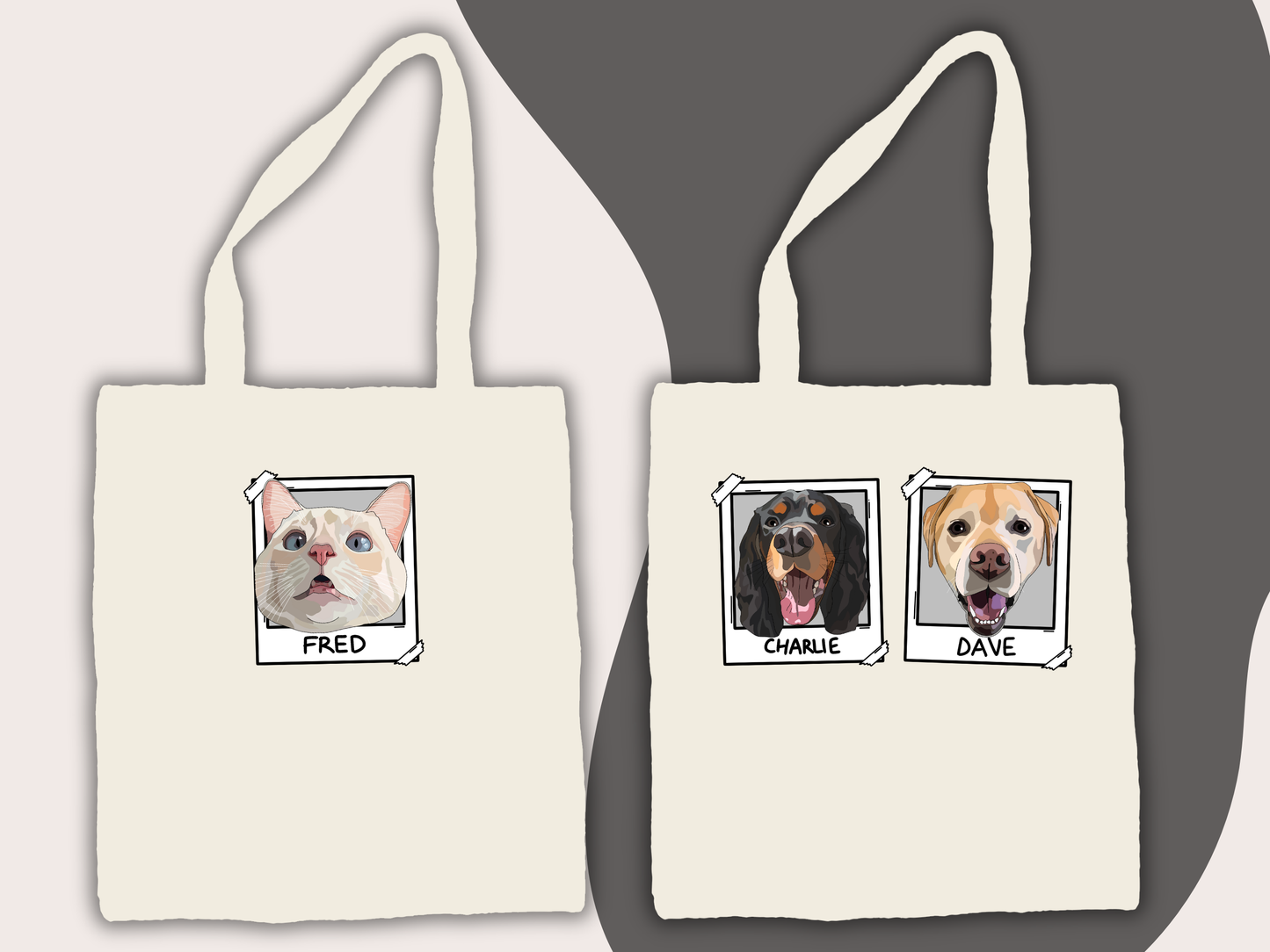 Custom Pet Portrait Polaroid Tote Bag