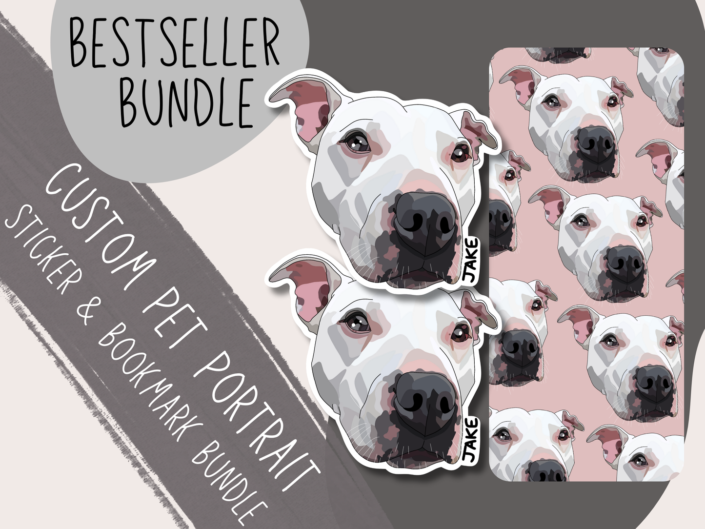 Custom Pet Portrait Bookmark & Sticker Bestseller Bundle