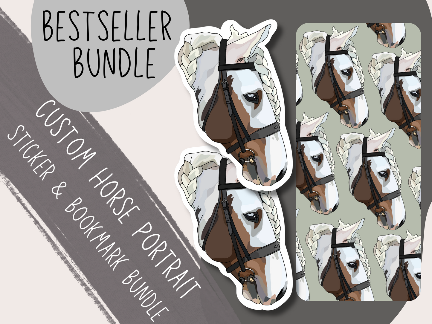Custom Horse Portrait Bookmarker & Sticker Bestseller Bundle