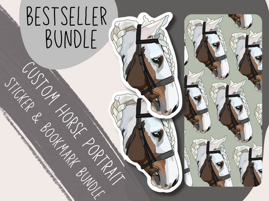 Custom Horse Portrait Bookmarker & Sticker Bestseller Bundle